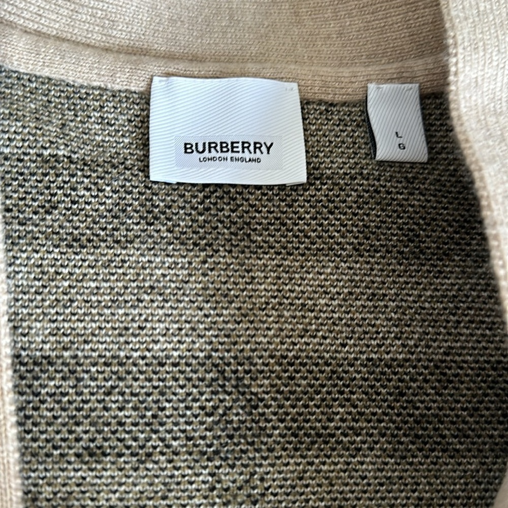 Burberry Signature Check Jacquard Cardigan Wool Cashmere in Beige | size L - Picture 7 of 12